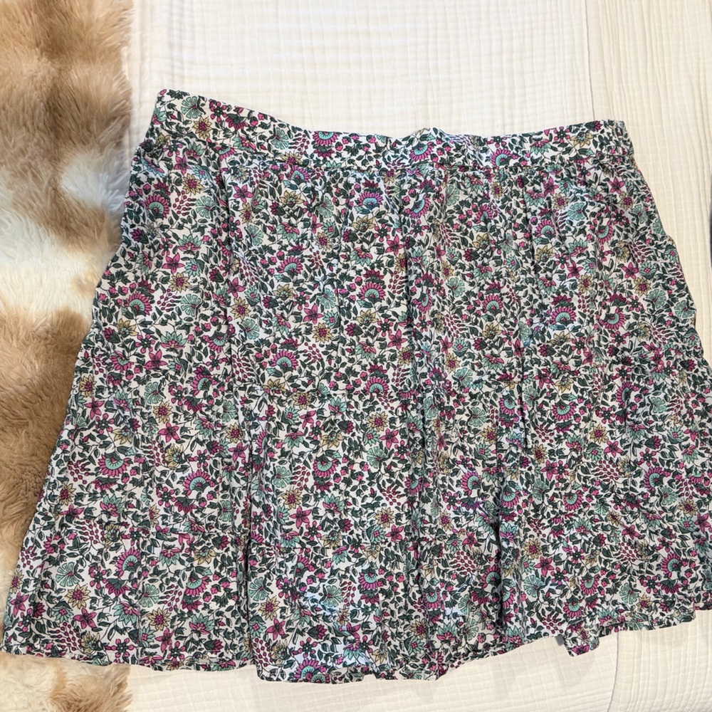 J. Crew Floral Tiered Skirt in Pink and Green